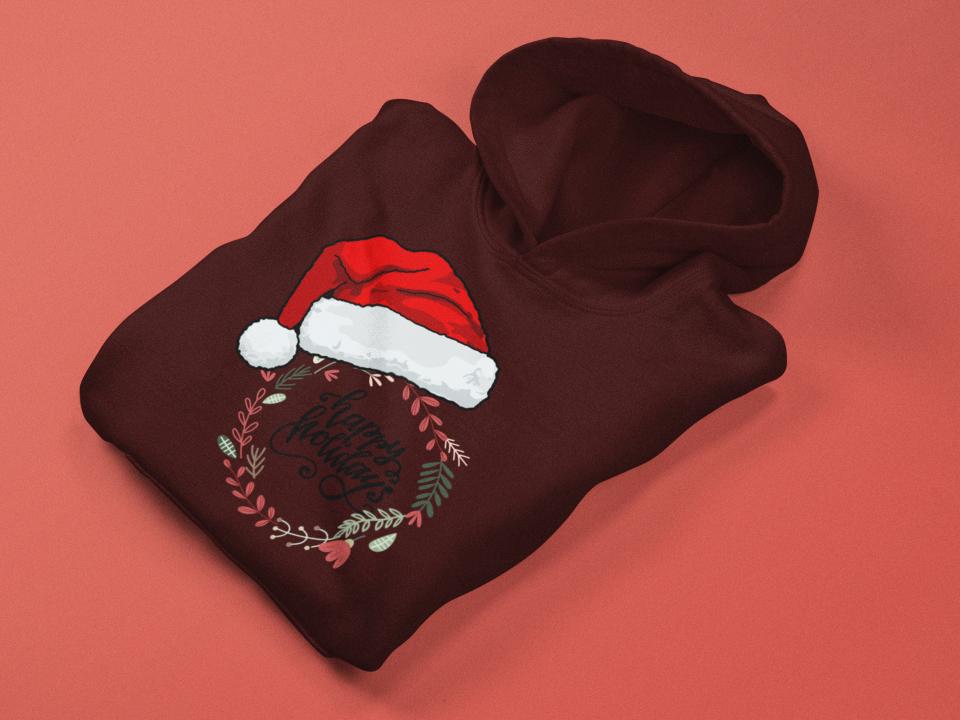 Men's Happy Holiday Christmas Hoodie Maroon by ZealforTee