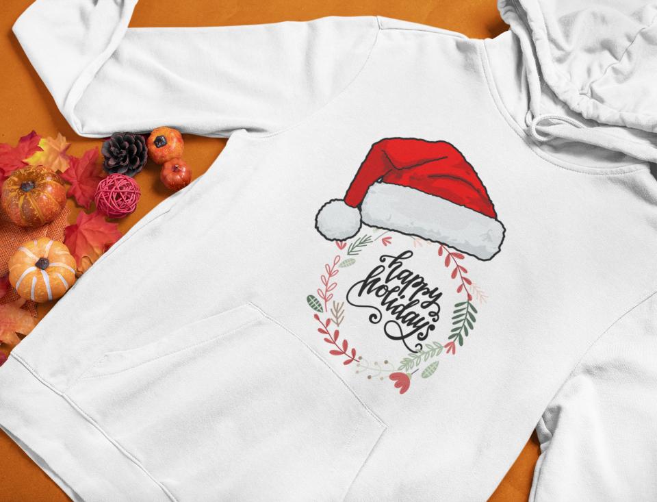 Men's Happy Holiday Christmas Hoodie White by ZealforTee