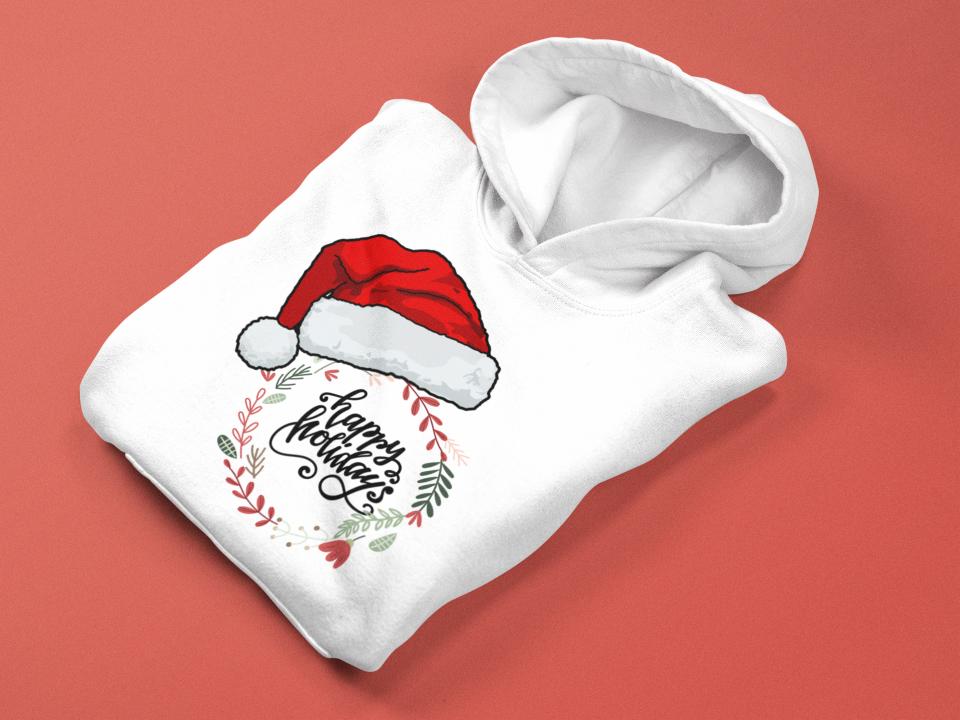 Men's Happy Holiday Christmas Hoodie White by ZealforTee