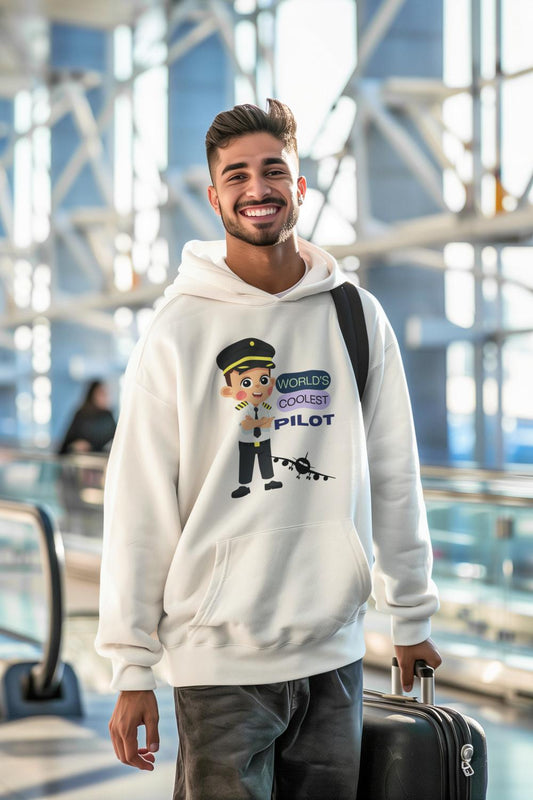 Men's Coolest Pilot Hoodie Sweatshirt White by ZealforTee
