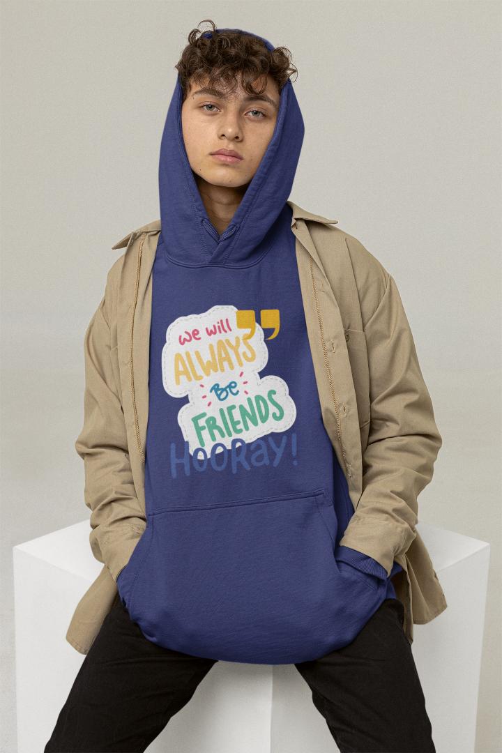 Men's Always Friends Typography Hoodie Sweatshirt Royal Blue by ZealforTee
