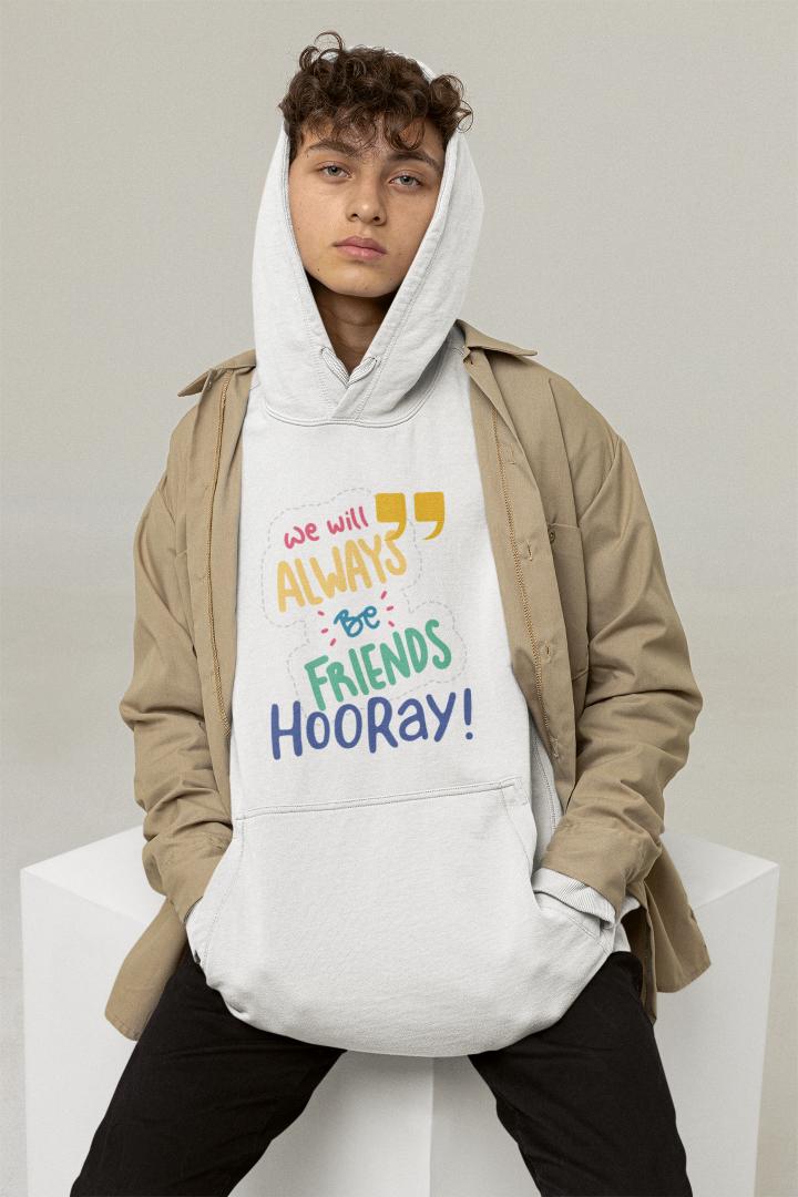 Men's Always Friends Typography Hoodie Sweatshirt Black by ZealforTee