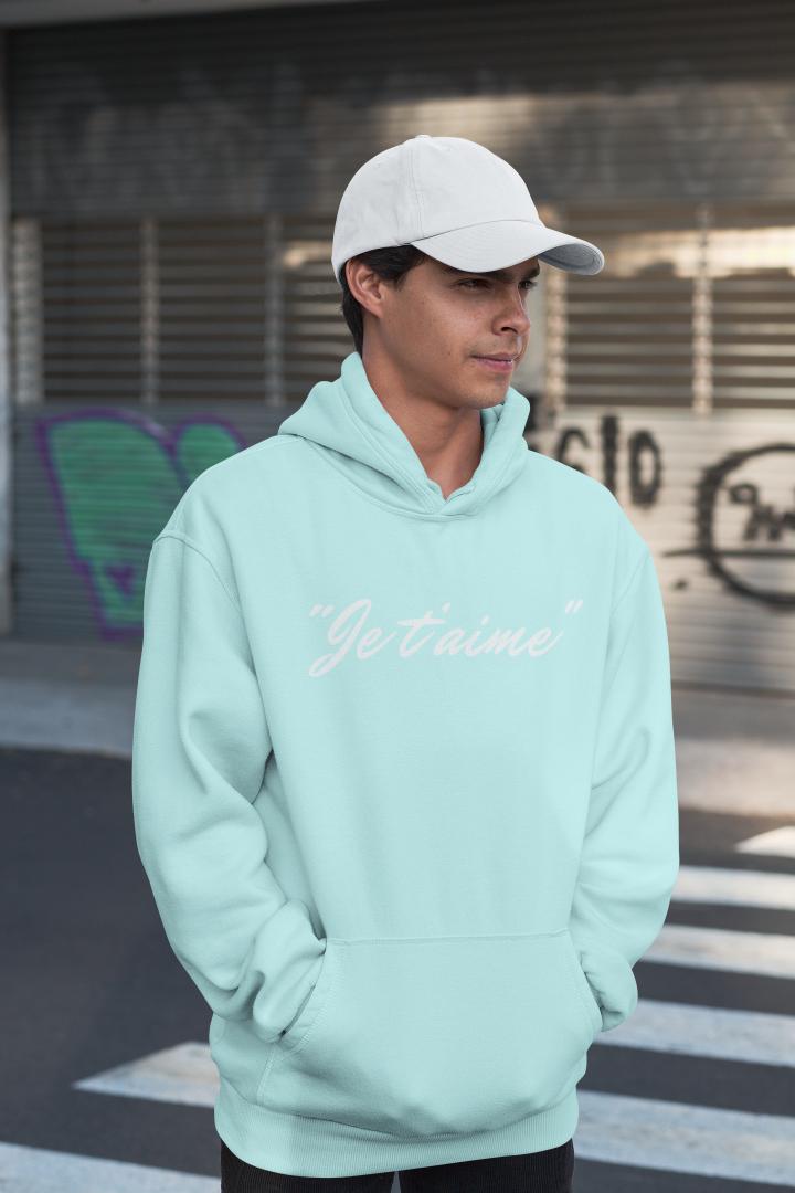 Men's Jet'aime Hoodie Sweatshirt Baby Blue by ZealforTee