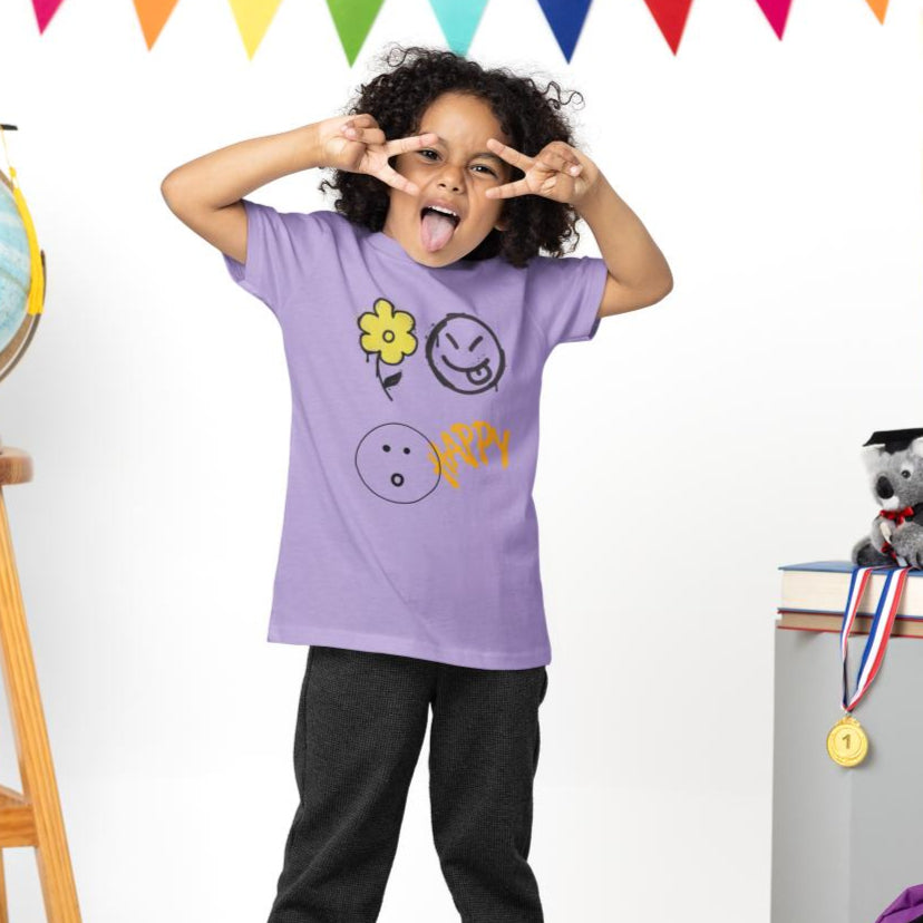 Kid's Carefree Happy Unisex T-shirt Iris Lavender by ZealforTee