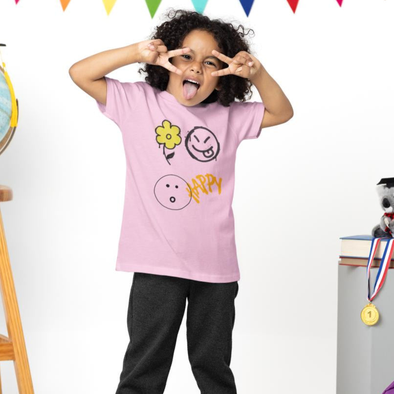Kid's Carefree Happy Unisex T-shirt Light Pink by ZealforTee