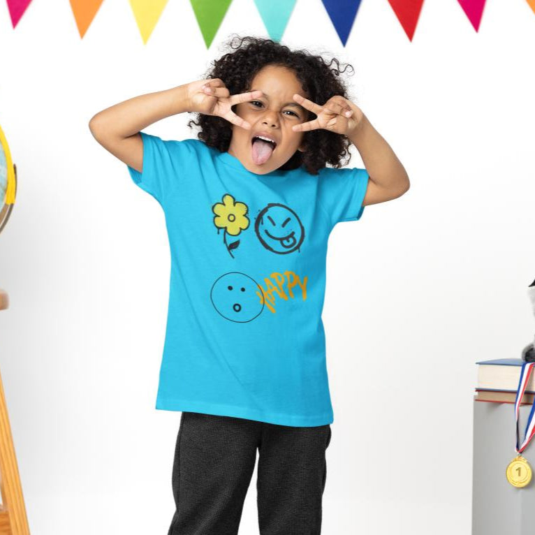 Kid's Carefree Happy Unisex T-shirt Sky Blue by ZealforTee