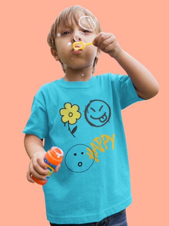 Kid's Carefree Happy Unisex T-shirt Sky Blue by ZealforTee