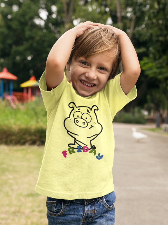 Kid's Piggy Friday Unisex T-shirt Sky Blue by ZealforTee
