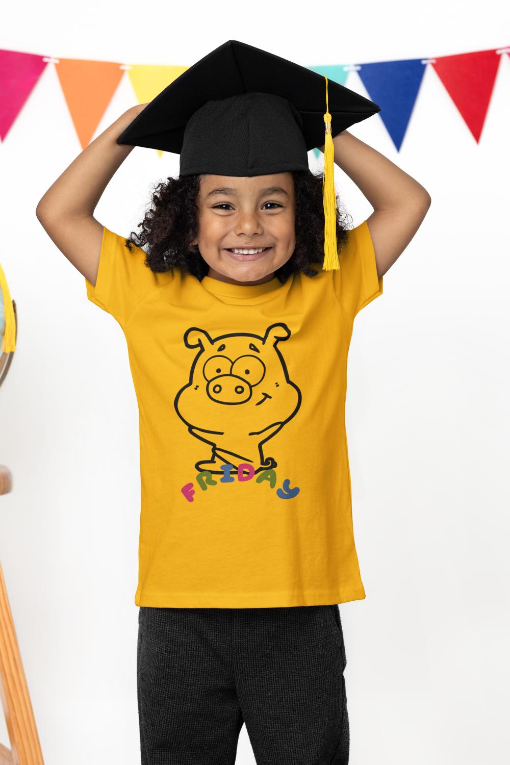 Kid's Piggy Friday Unisex T-shirt Butter Yellow by ZealforTee