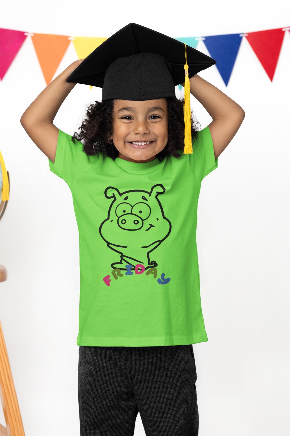 Kid's Piggy Friday Unisex T-shirt Liril Green by ZealforTee