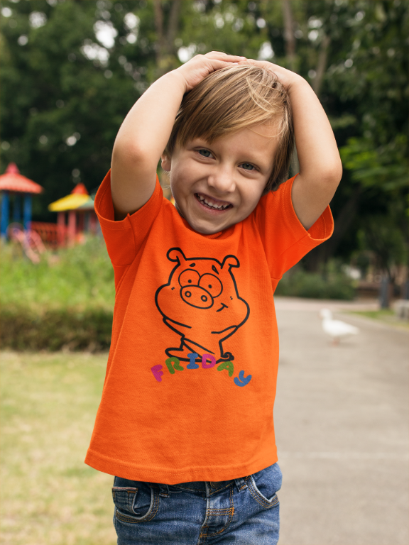 Kid's Piggy Friday Unisex T-shirt Golden Yellow by ZealforTee
