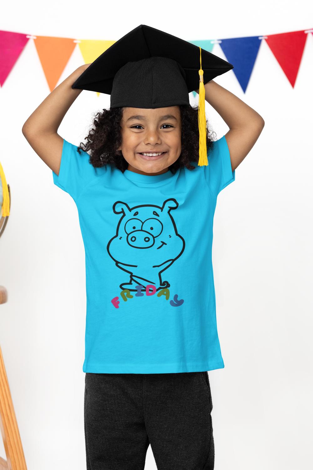 Kid's Piggy Friday Unisex T-shirt Melange Grey by ZealforTee