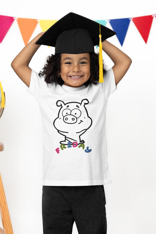 Kid's Piggy Friday Unisex T-shirt Light Pink by ZealforTee