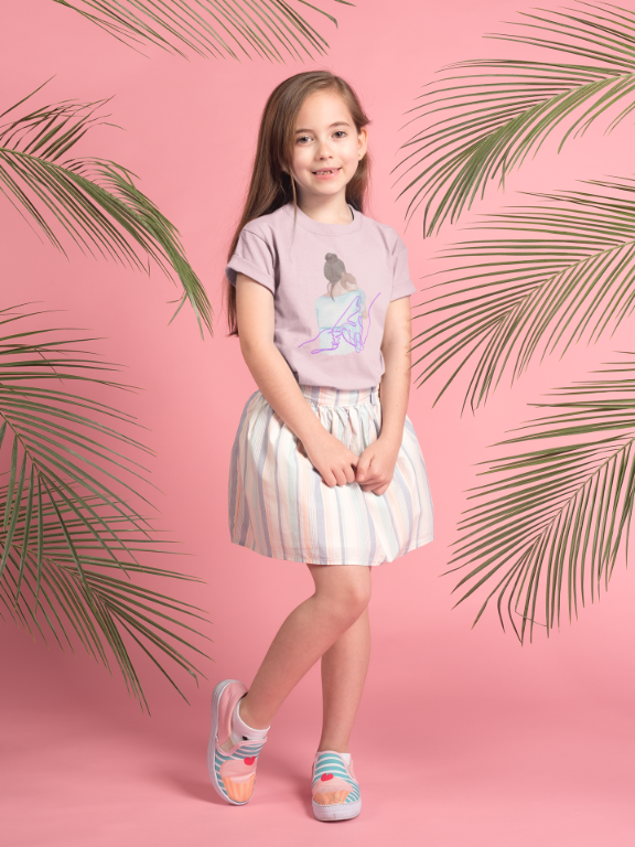 Kid's Palm Line Art Unisex T-shirt Light Baby Pink by ZealforTee