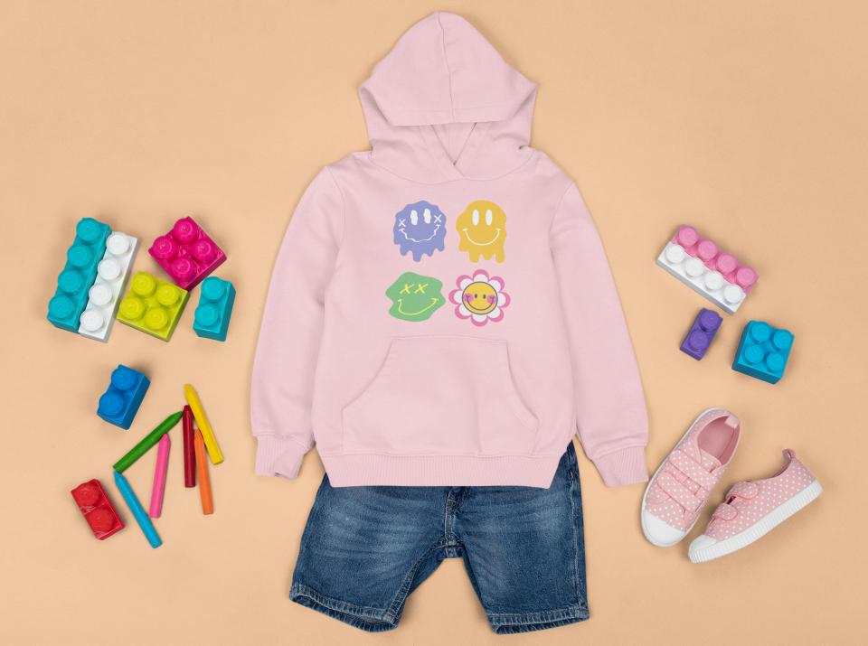 Girl's Melting Emoji's Hoodie Sweatshirt Light Baby Pink by ZealforTee