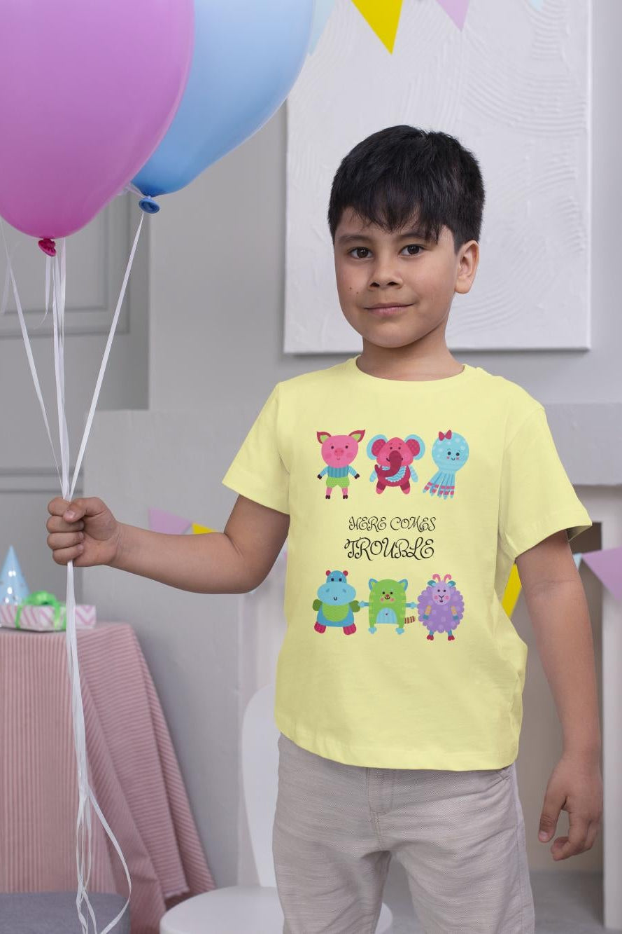Kids Trouble Unisex Tshirt Butter Yellow by ZealforTee