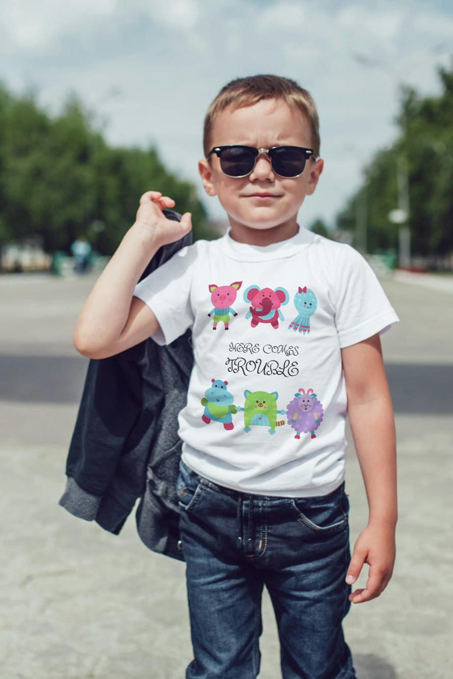 Kids Trouble Unisex Tshirt White by ZealforTee