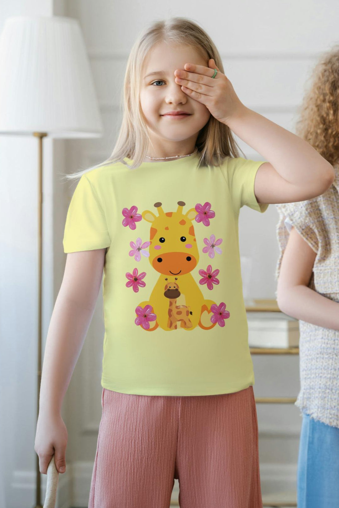 Kid's Baby Giraffe Unisex Tshirt Light Pink by ZealforTee