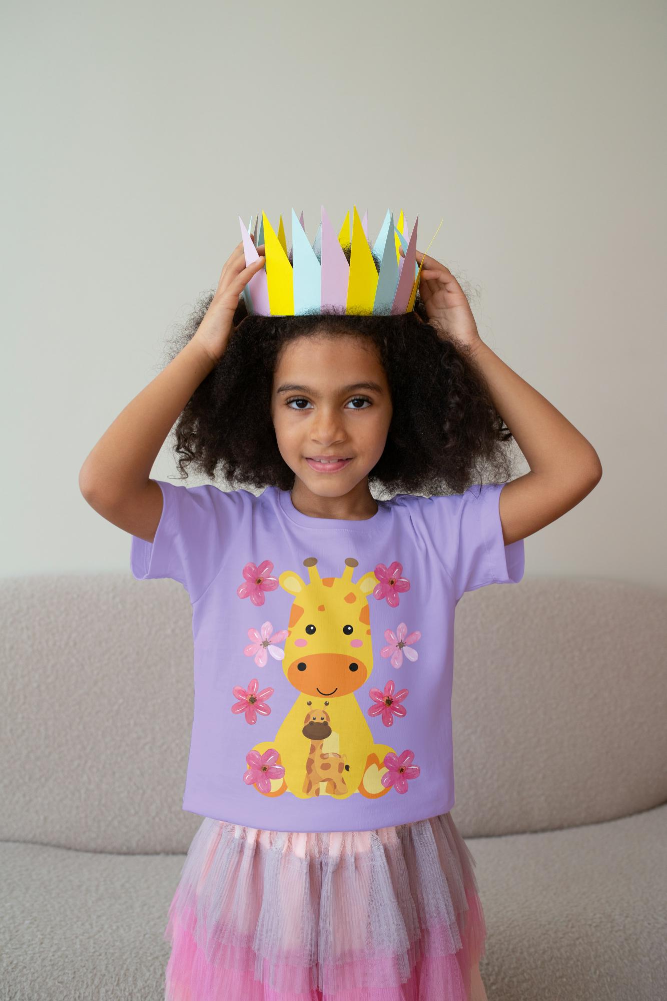 Kid's Baby Giraffe Unisex Tshirt Iris Lavender by ZealforTee