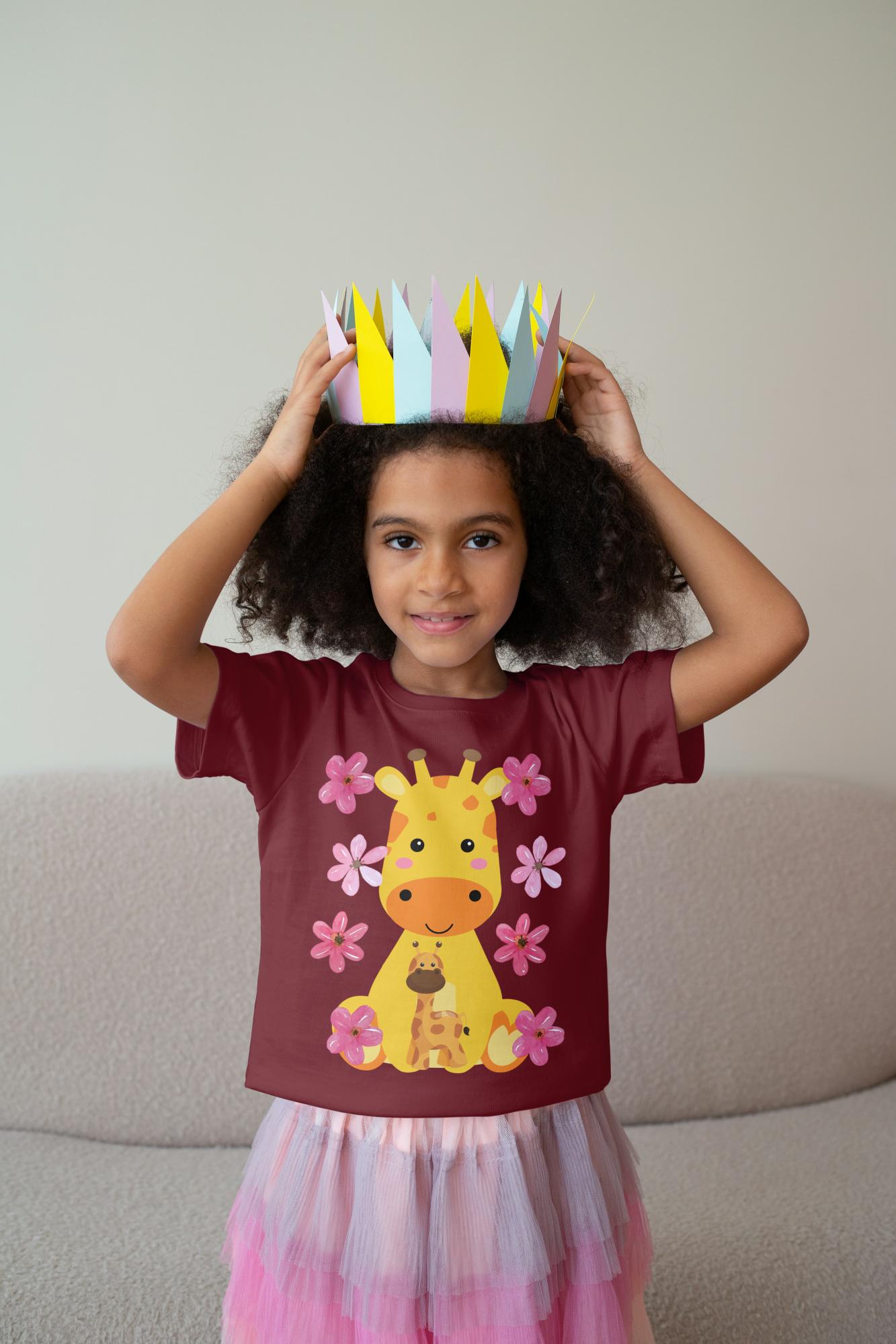 Kid's Baby Giraffe Unisex Tshirt Sky Blue by ZealforTee