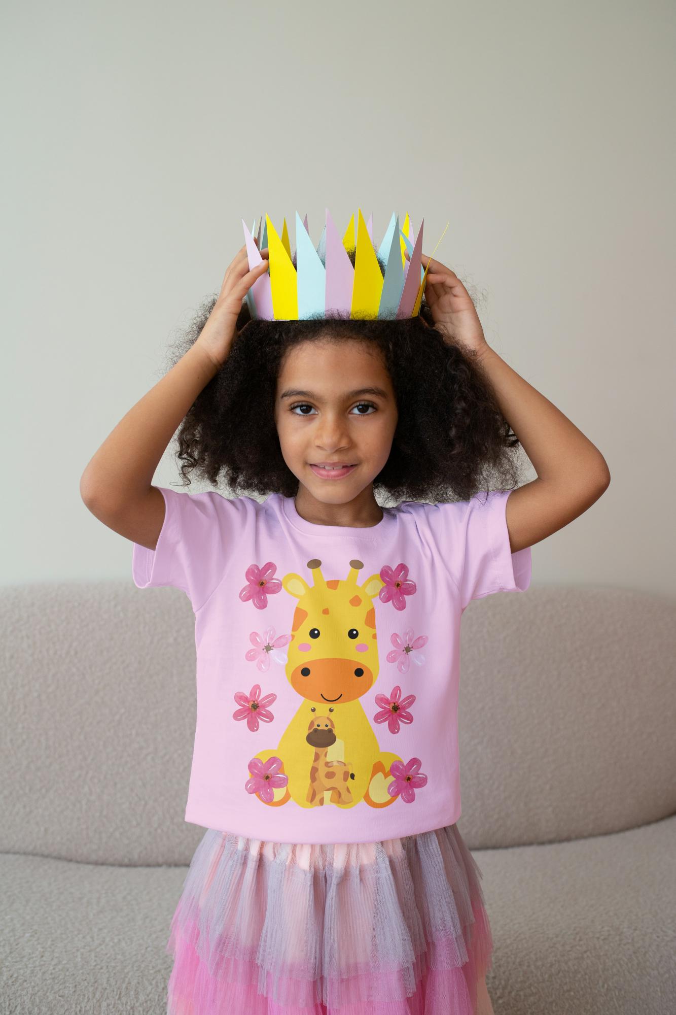 Kid's Baby Giraffe Unisex Tshirt Sky Blue by ZealforTee