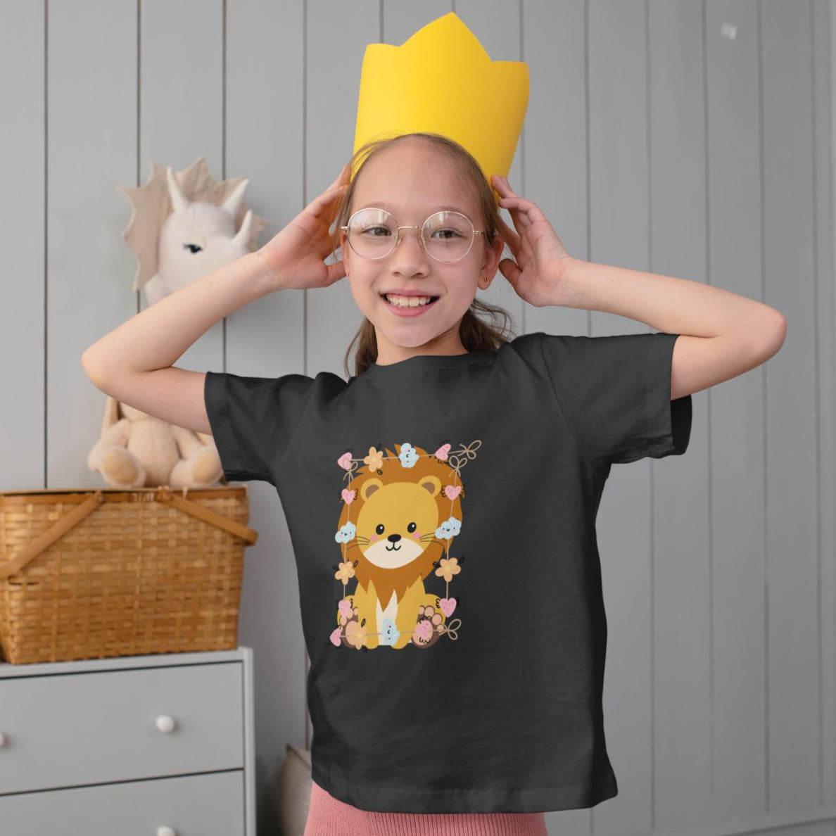 Kids Baby Lion Unisex Tshirt Black by ZealforTee