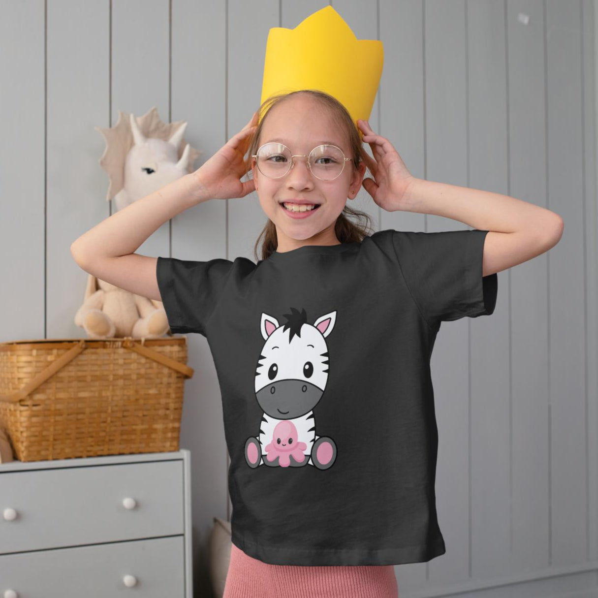 Kid's Baby Zebra Unisex Tshirt Light Pink by ZealforTee