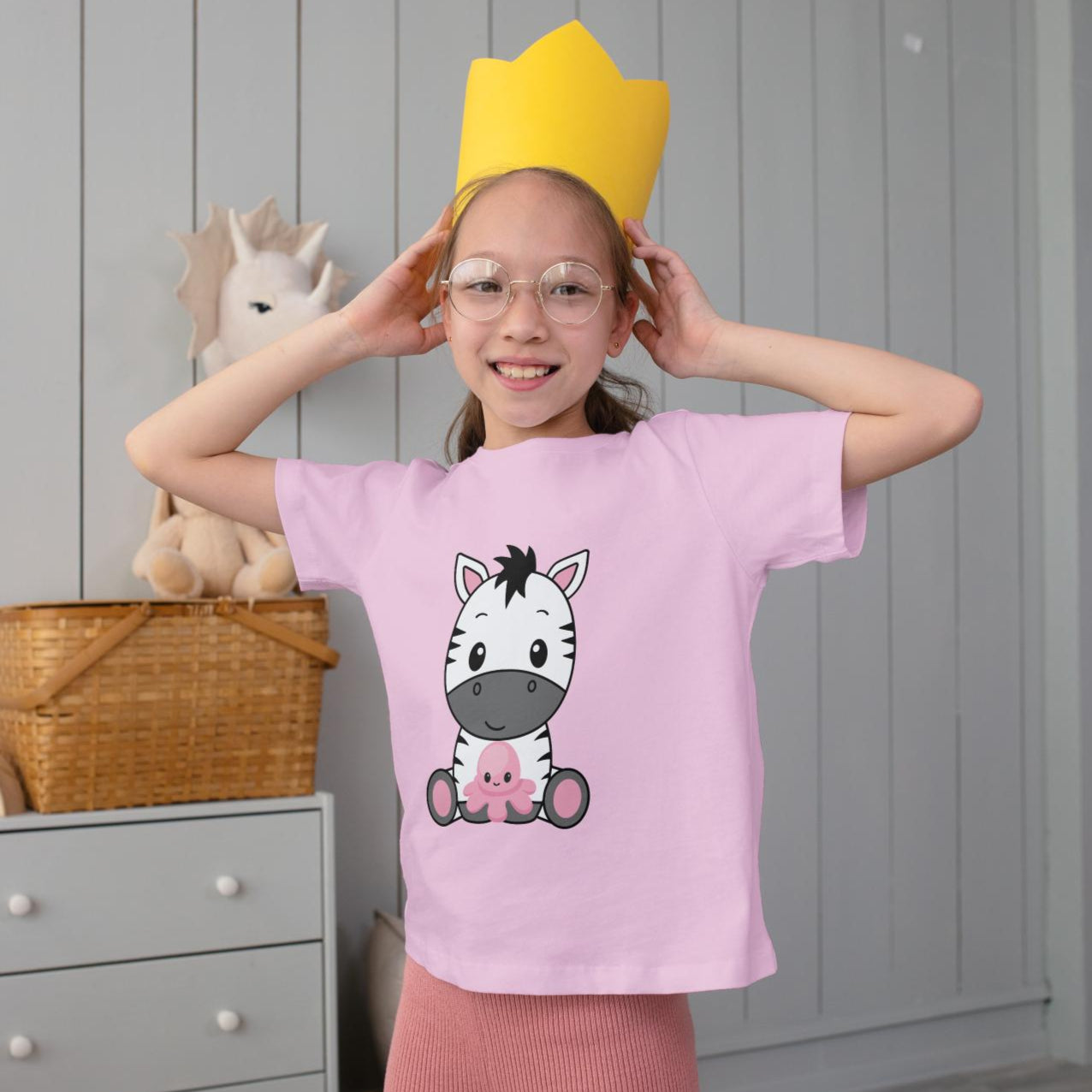 Kid's Baby Zebra Unisex Tshirt Light Pink by ZealforTee