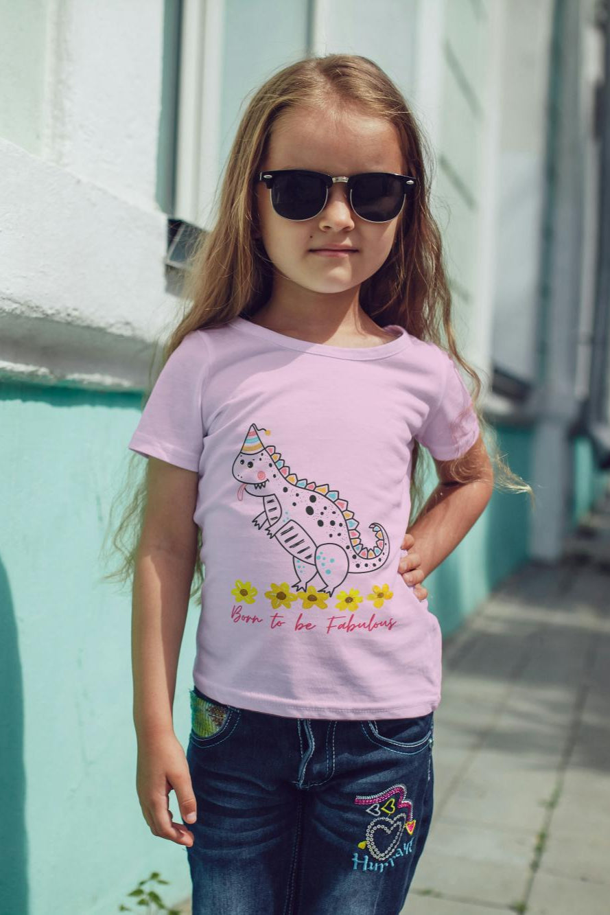 Kid's Baby Dino Unisex Tshirt Light Pink by ZealforTee
