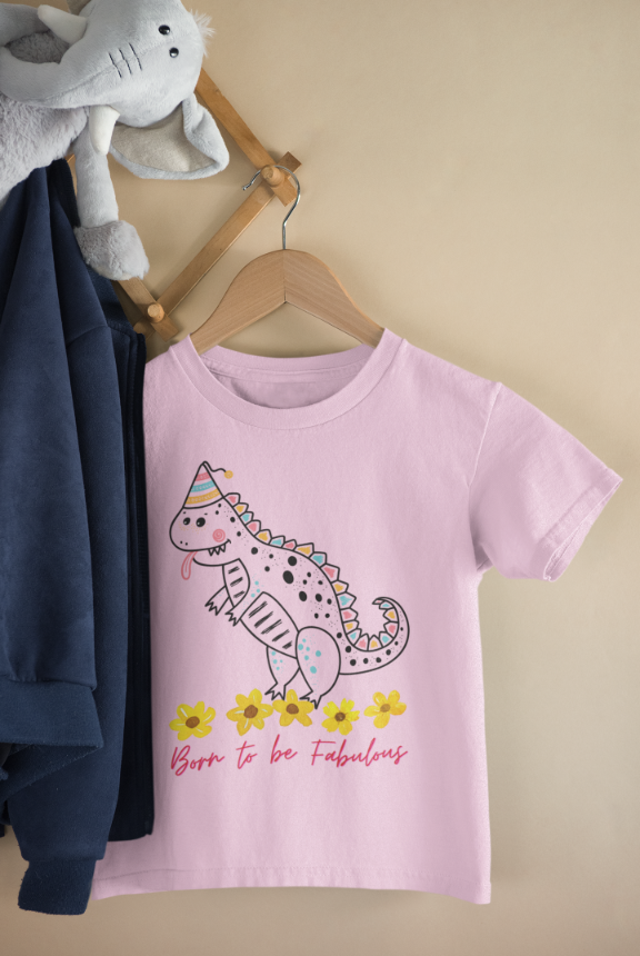 Kid's Baby Dino Unisex Tshirt Light Pink by ZealforTee