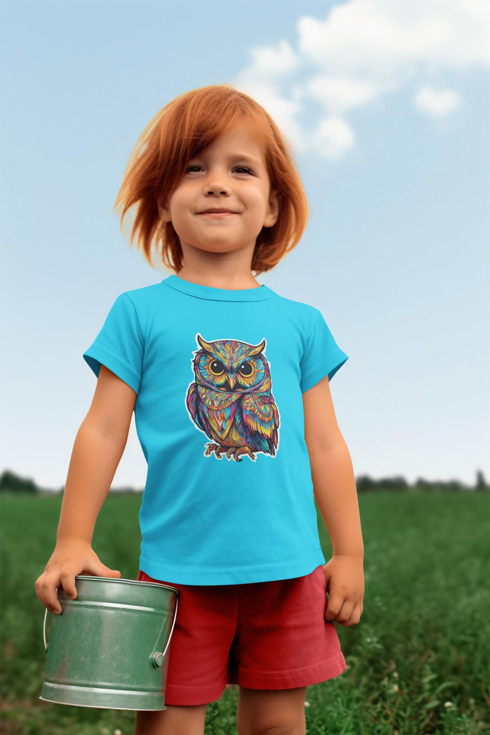 Kid's Colorful Owl Unisex T-shirt Sky Blue by ZealforTee