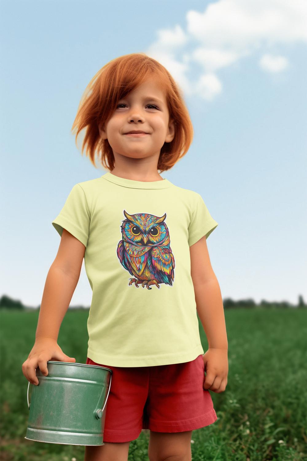 Kid's Colorful Owl Unisex T-shirt Black by ZealforTee