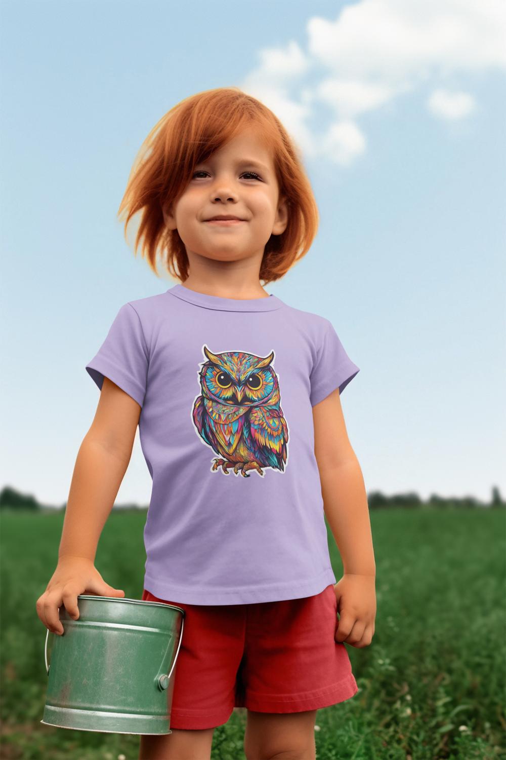 Kid's Colorful Owl Unisex T-shirt Sky Blue by ZealforTee