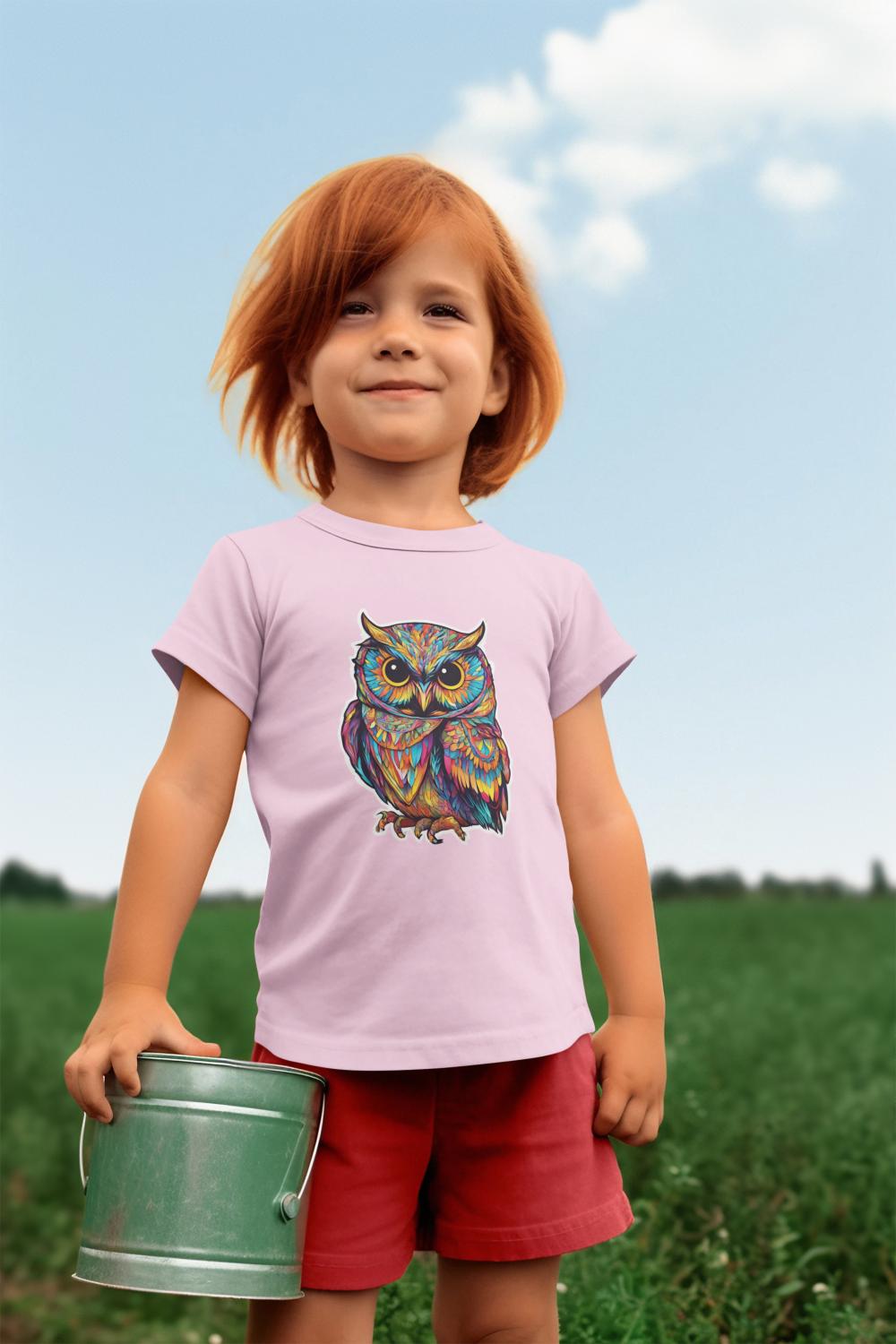 Kid's Colorful Owl Unisex T-shirt Light Pink by ZealforTee