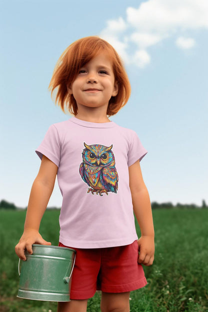 Kid's Colorful Owl Unisex T-shirt Light Pink by ZealforTee