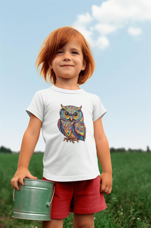 Kid's Colorful Owl Unisex T-shirt White by ZealforTee