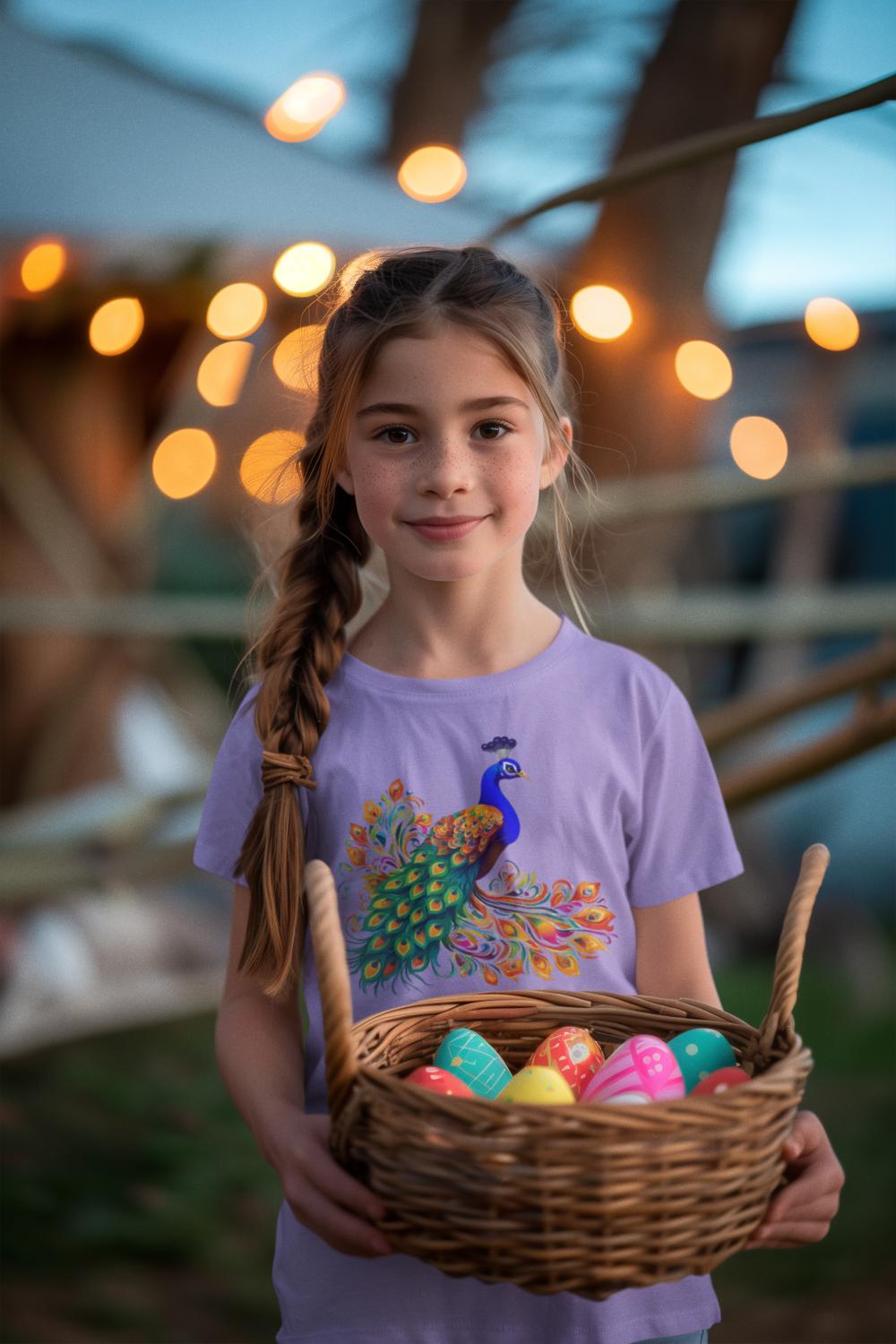 Kid's Peacock Unisex Tshirt Iris Lavender by ZealforTee