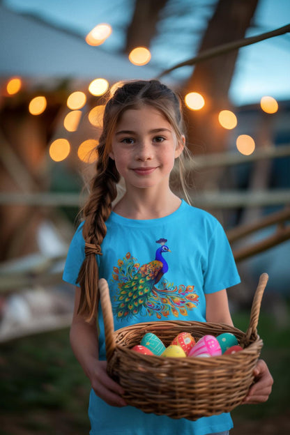 Kid's Peacock Unisex Tshirt Black by ZealforTee