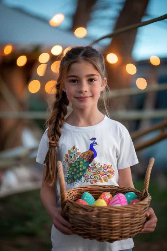 Kid's Peacock Unisex Tshirt Black by ZealforTee