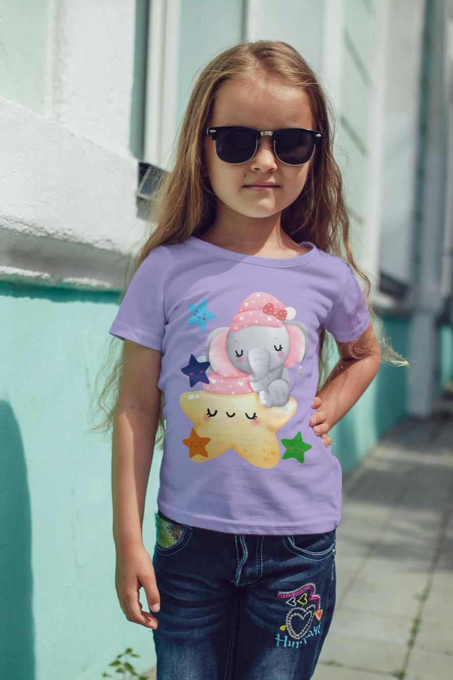 Kids Baby Elephant and Stars Unisex Tshirt White by ZealforTee