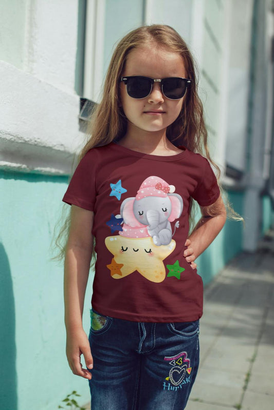 Kids Baby Elephant and Stars Unisex Tshirt Maroon by ZealforTee