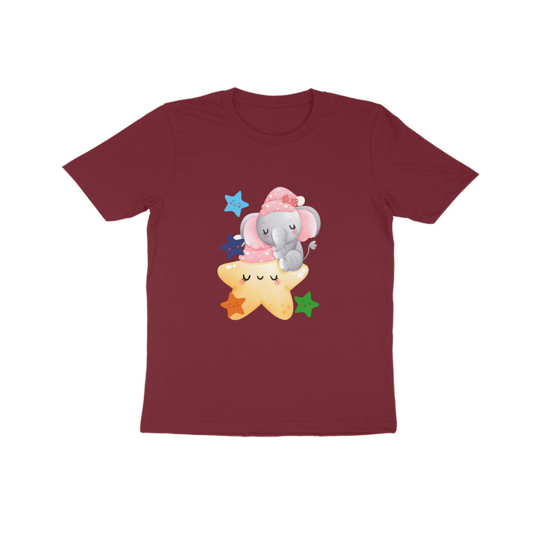 Kids Baby Elephant and Stars Unisex Tshirt Maroon by ZealforTee