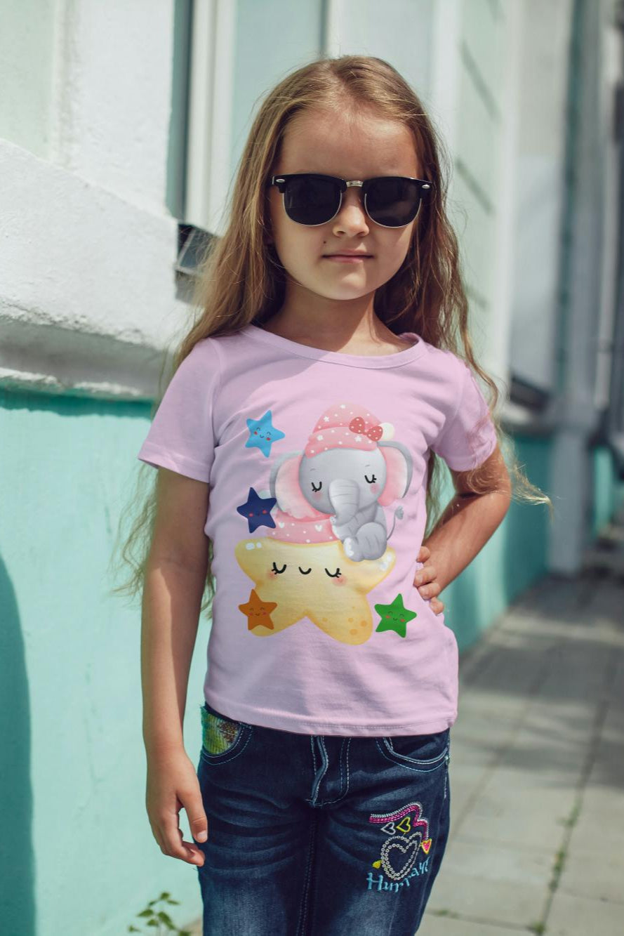 Kids Baby Elephant and Stars Unisex Tshirt Sky Blue by ZealforTee