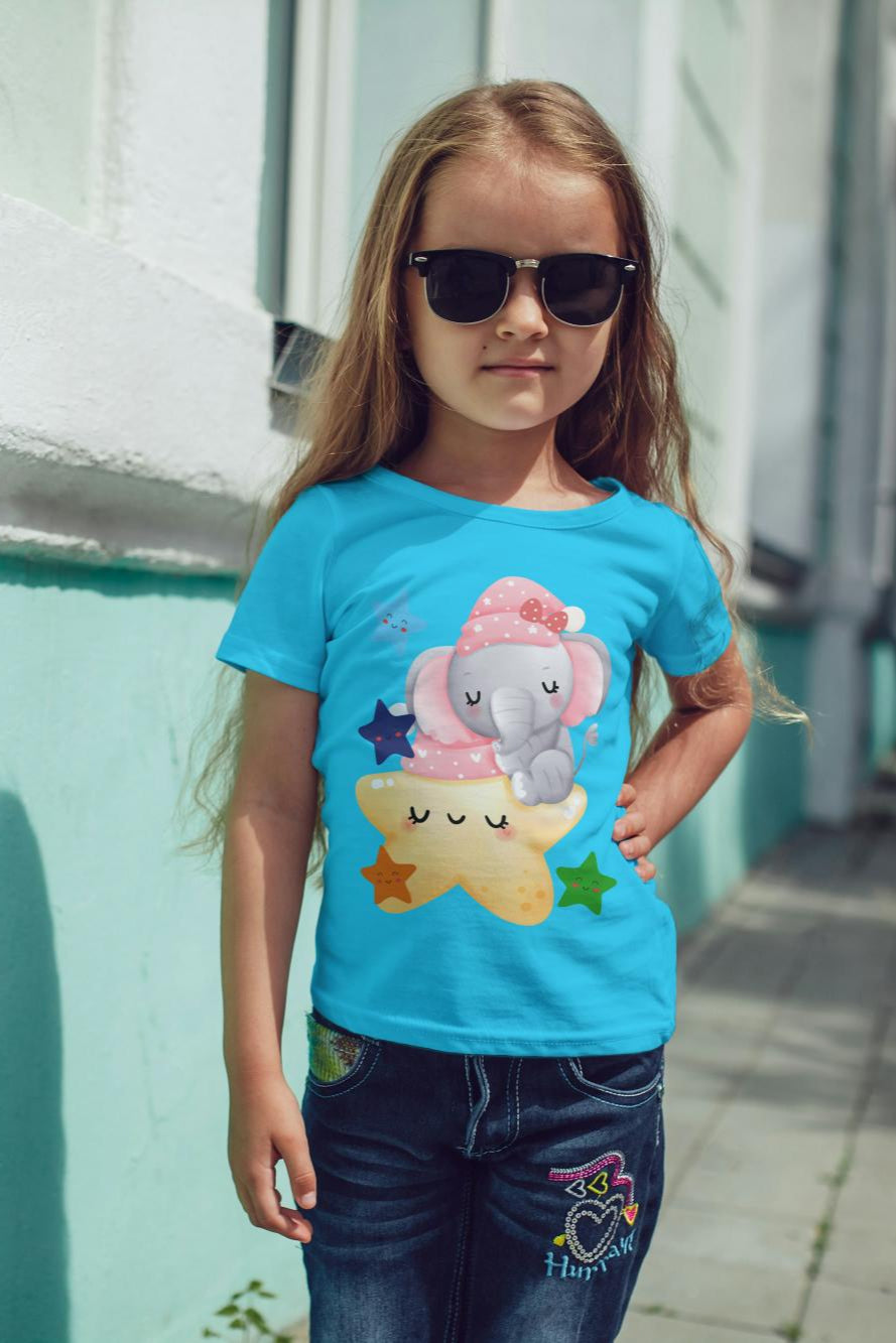 Kids Baby Elephant and Stars Unisex Tshirt Sky Blue by ZealforTee