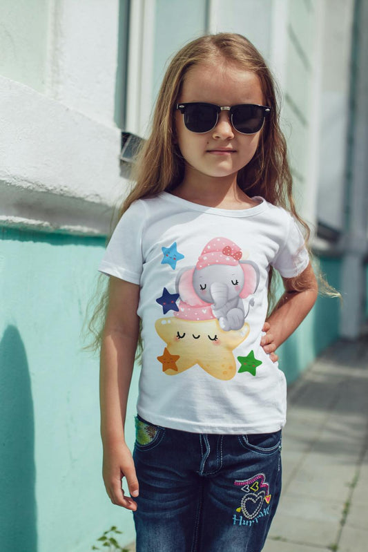 Kids Baby Elephant and Stars Unisex Tshirt Black by ZealforTee