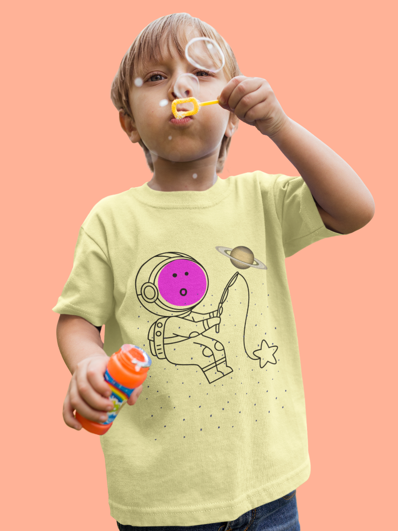 Kid's Astronaut Tackle Star Unisex T-shirt Butter Yellow by ZealforTee