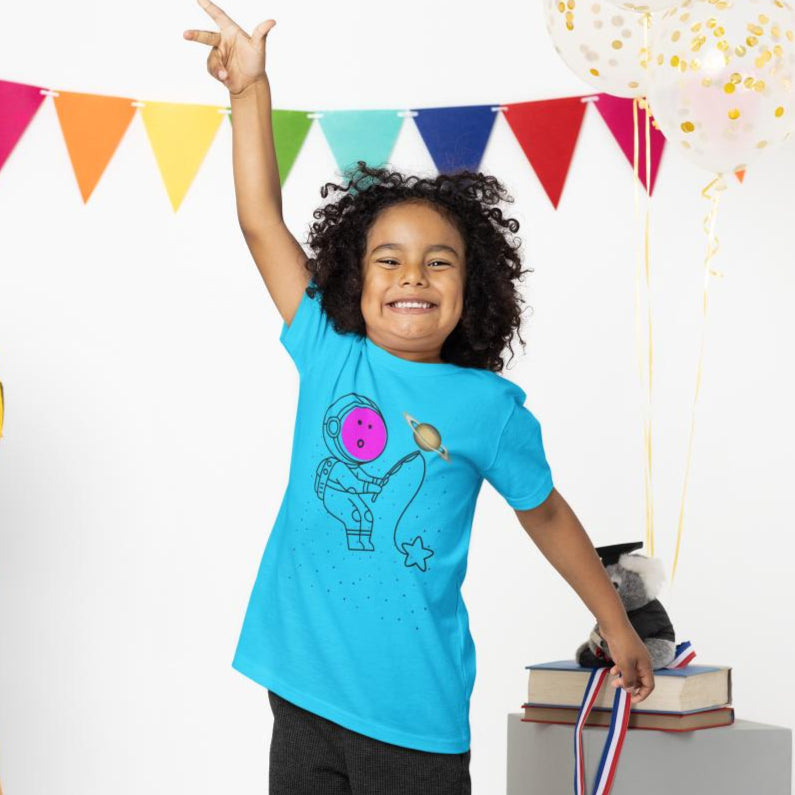 Kid's Astronaut Tackle Star Unisex T-shirt Iris Lavender by ZealforTee