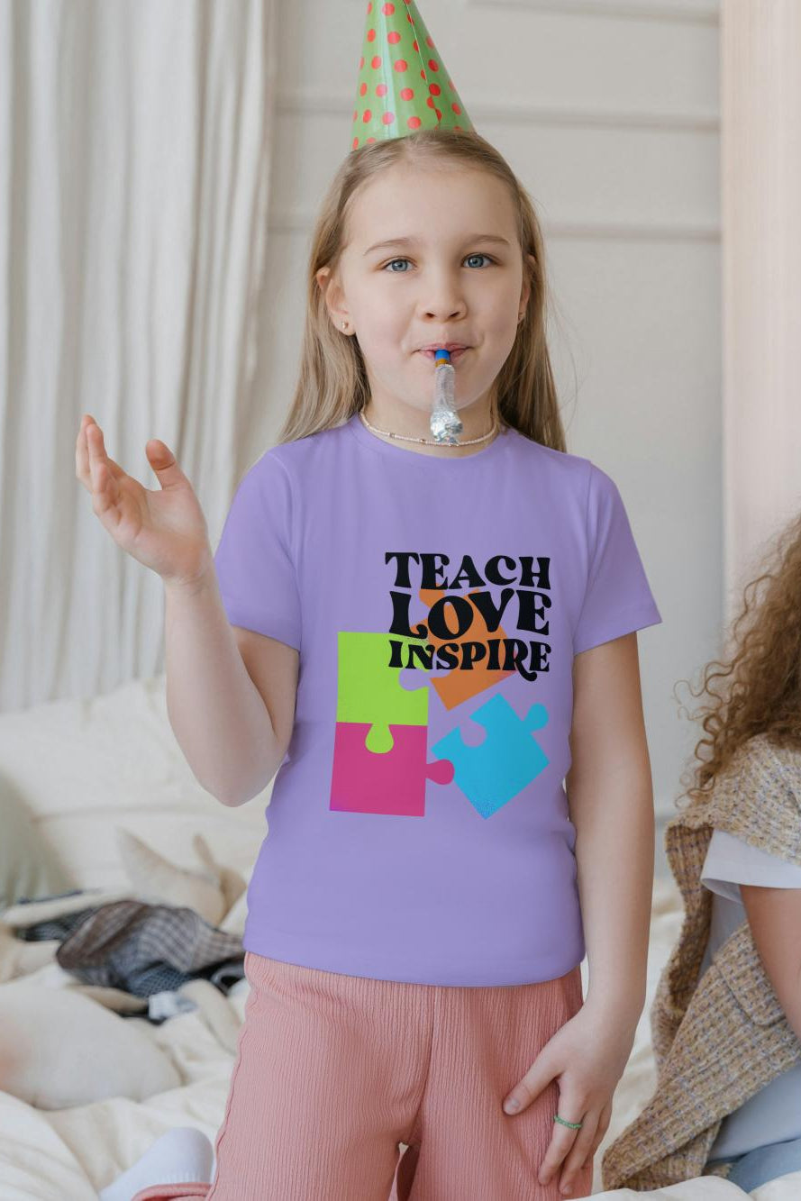 Kid's Teach Love Inspire Unisex T-shirt Iris Lavender by ZealforTee