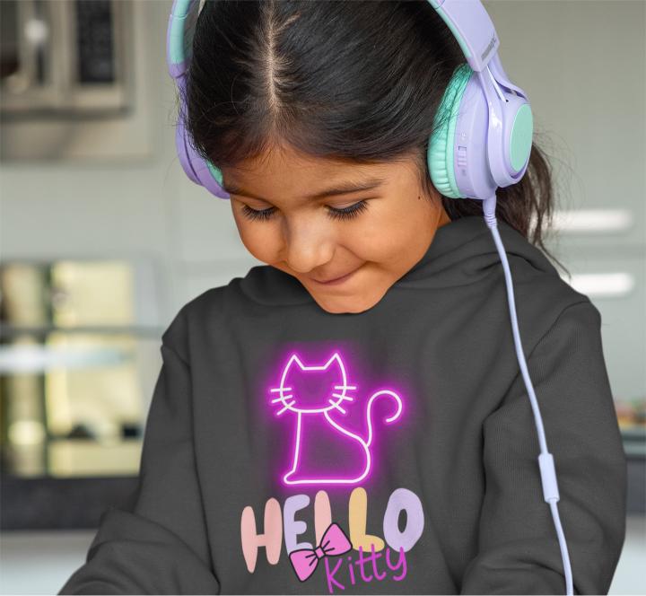 Girl's Cute Kitty Hoodie Sweatshirt Black by ZealforTee