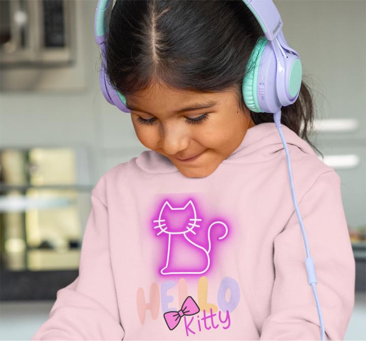 Girl's Cute Kitty Hoodie Sweatshirt Light Baby Pink by ZealforTee